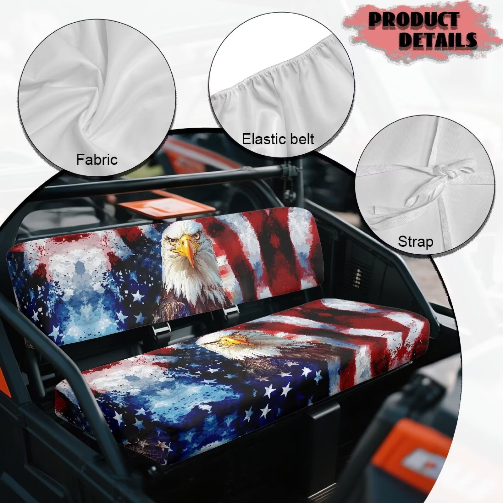 Uorisanigo UTV Bench Seat Cover Set Compatible with Kawasaki Mule, Scratch-Proof American Flag Eagle Front Bench Covers Protection, Accessories UTV Seat Cover Fit for Kawasaki Mule 4010