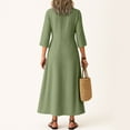 thumbnail image 4 of UoCefik Plus Size Linen Dresses for Women Summer Flowy 3/4 Sleeve Long Dress Loose Fit Fall V Neck Dresses Fashion Casual Beach Vacation Sundress Green M, 4 of 5