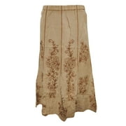 Mogul Women's Vintage Skirt Beige Floral Embroidered Long Skirts