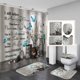 thumbnail image 1 of Juego de 4 cortinas de ducha rústicas con diseño floral, diseño de mariposas, flores de algodón blancas y verdes, decoración de baño campestre, cortina de ducha de tela impermeable, alfombrilla de, 1 of 7