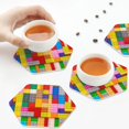 thumbnail image 6 of Bingfone Vintage Colorful Plastic Blocks Pattern Leather Drinks Coasters with Set of 6,Suitable for Home Kitchen,Coffee Cup Coasters Home Gift, 6 of 7