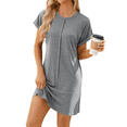 thumbnail image 1 of Vestido Camisero de Verano para Mujer, Informal, con Mangas , Cuello Redondo, Holgado, Minivestido Gris XL, 1 of 10