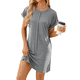 thumbnail image 1 of Vestido Camisero de Verano para Mujer, Informal, con Mangas , Cuello Redondo, Holgado, Minivestido Gris XL, 1 of 10