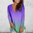 thumbnail image 2 of Autumn Winter Womens T Shirts Long Sleeve V Neck Gradient Printed Loose Casual Top Blouse Purple M, 2 of 4