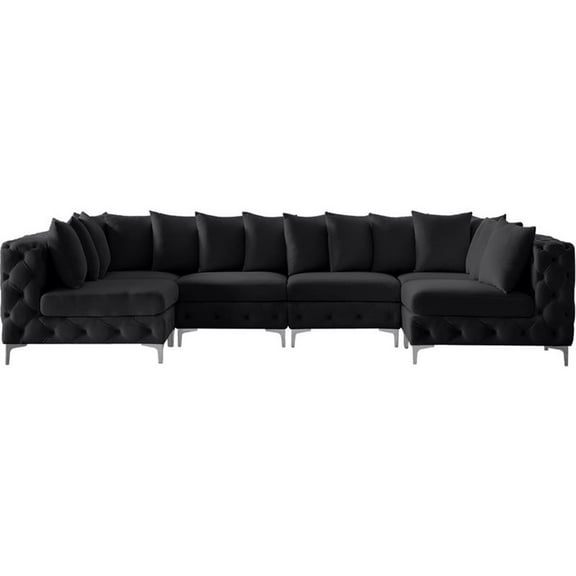 Maklaine Modern / Contemporary Black Velvet Modular Sectional