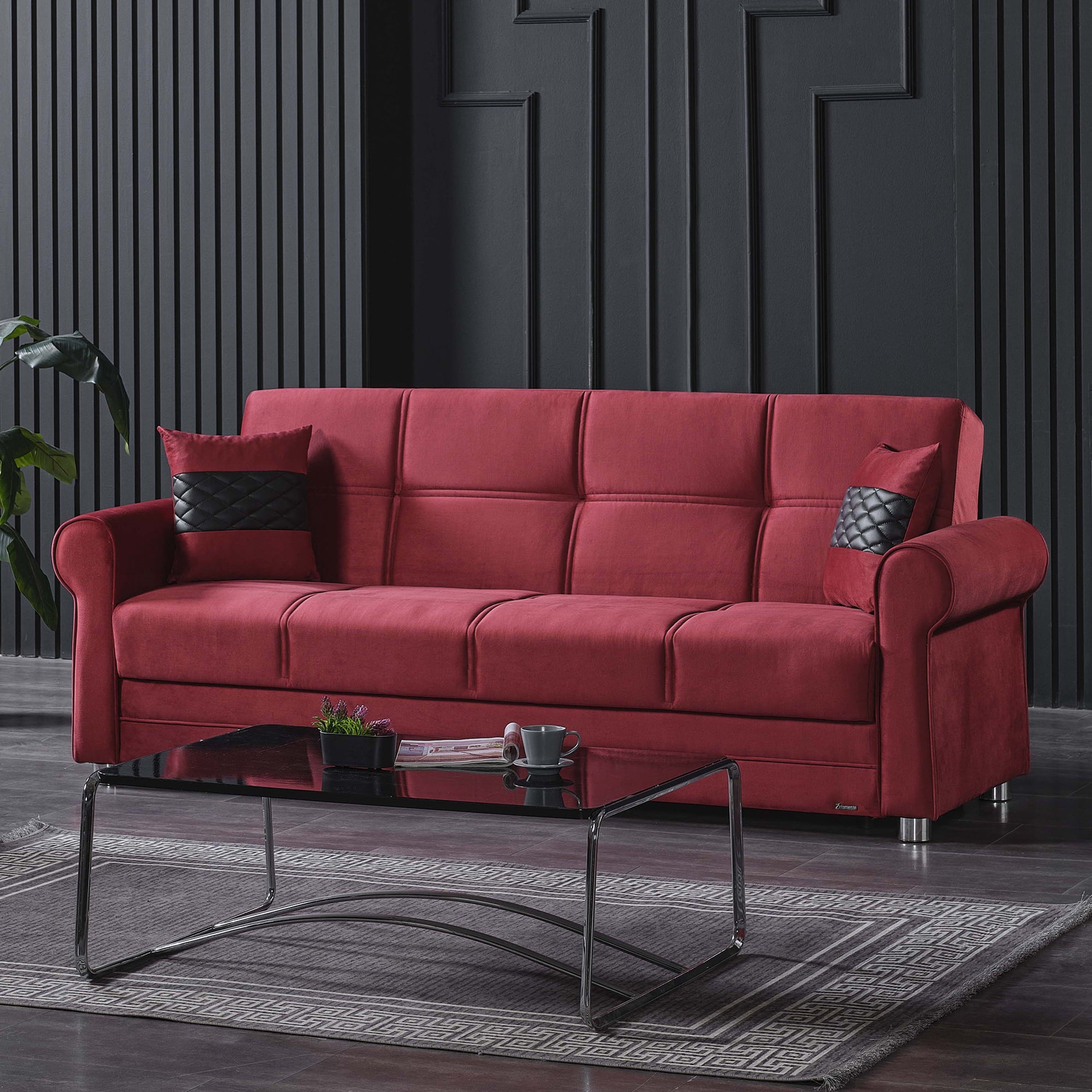 Ottomanson Convertible Sleeper Sofa Bed with Hidden Storage, Firm Comfort Couch, Burgundy