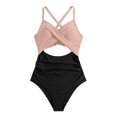 thumbnail image 5 of CFLVAEK One Piece Swimsuits for Women Cut Out Tummy Control Bathing Suit Color Block Tie Back Swim Suits Criss Cross Back Cheeky Swim Suit 2025 Pink XXL, 5 of 8