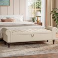 thumbnail image 2 of LUMIHO Storage Ottoman Bench for Bedroom,Upholstered Bedroom Bench with Rolled Arms and Rivets, Storage Chest for Living Room,Beige&Brown Legs,60 Inches, 2 of 7