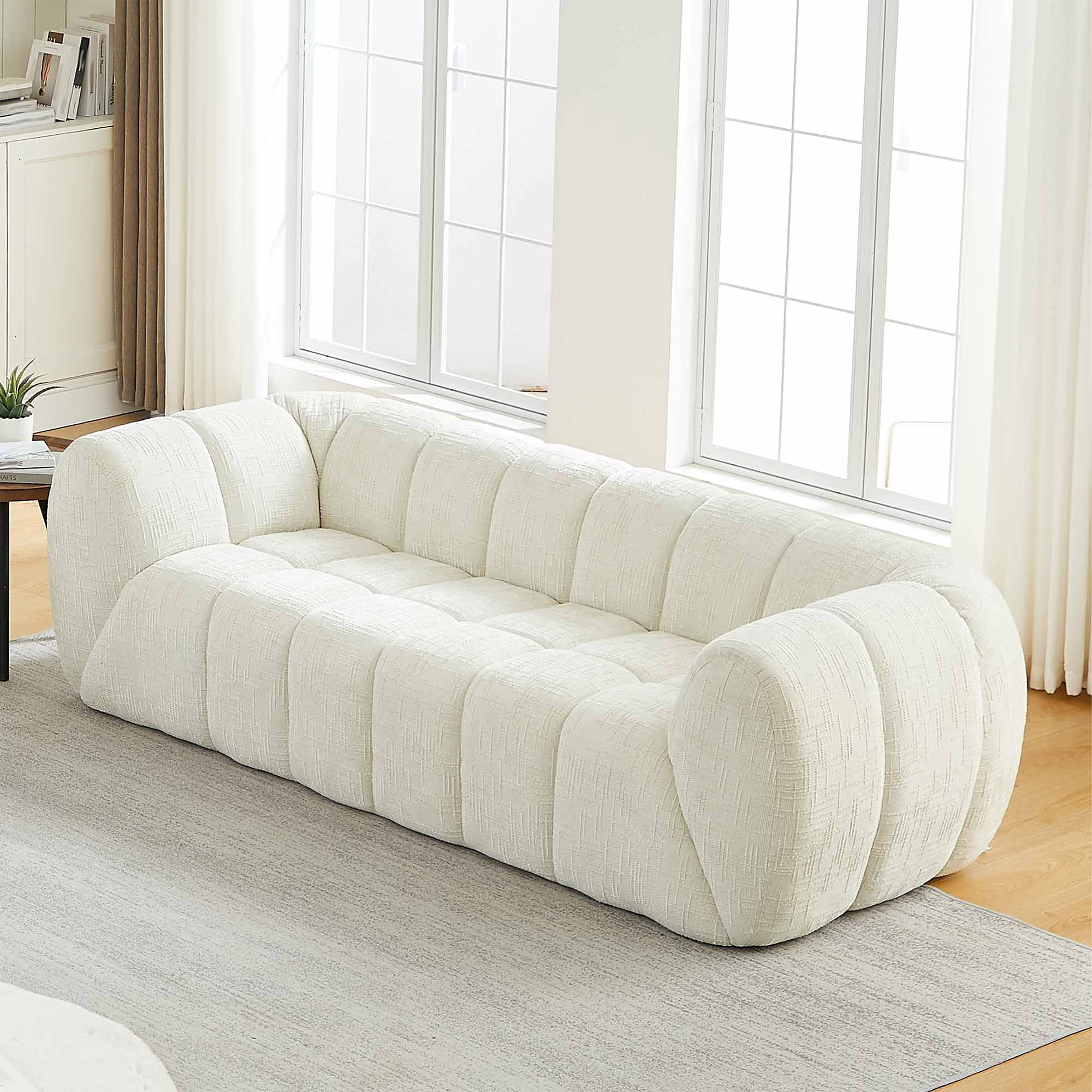 Lunale 3-Seater Boneless Sofa, No Assembly Required, Modern Cloud Couch for Living Room, Apartment, Beige Chenille