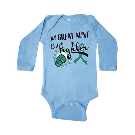 

Inktastic Ovarian Cancer Awareness My Great Aunt is a Fighter Gift Baby Boy or Baby Girl Long Sleeve Bodysuit