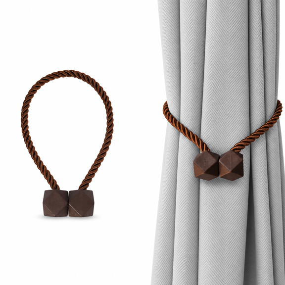 2PCS Twisted Rope Magnetic Curtain Ties – No-Drill Decorative Curtain Fasteners for Living Room