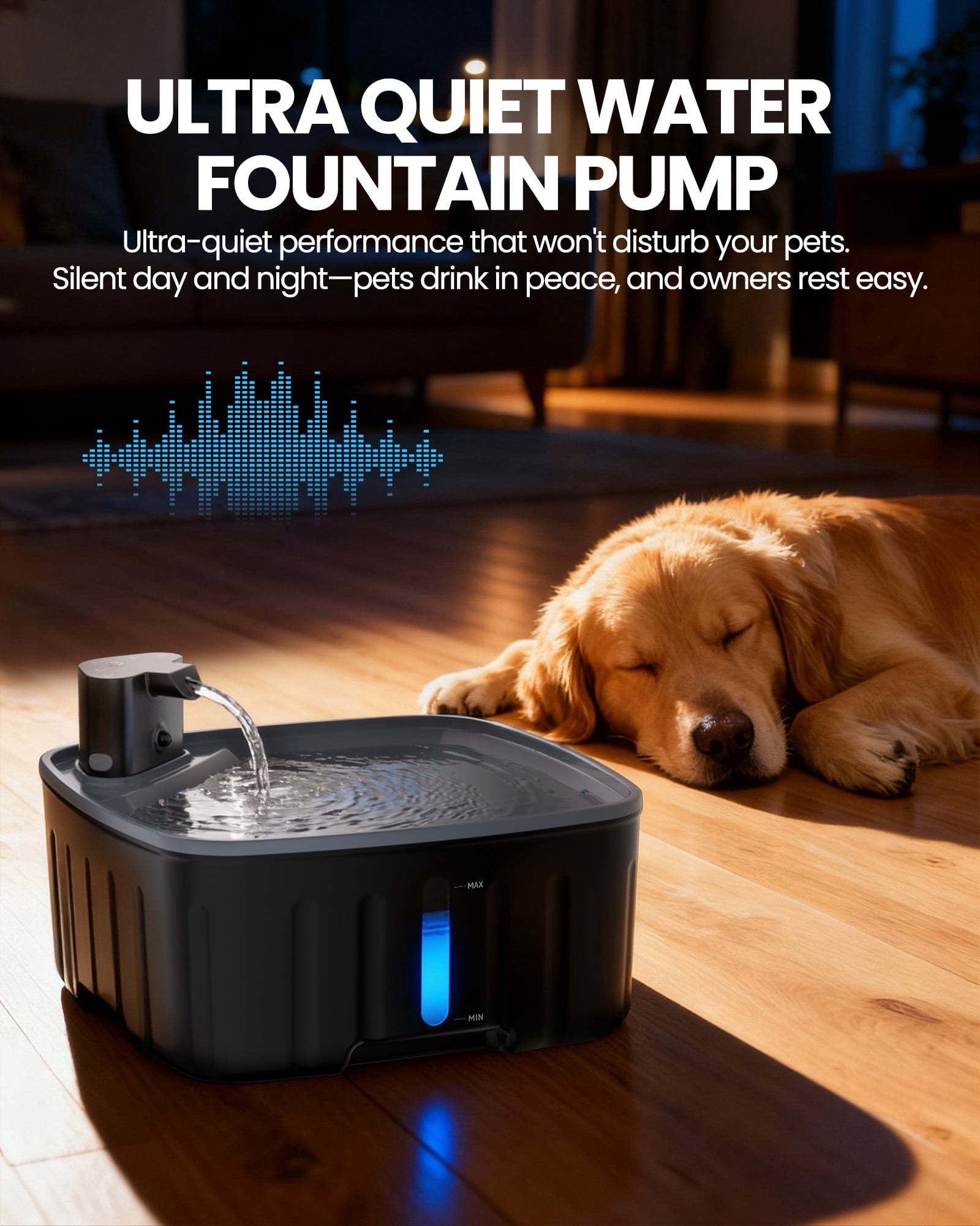 FURCLAN Pet Water Fountain Wireless Dog Water Fountain Dispenser with 4 Flow Modes and Replacement Filter 2.2Gal 8L Extra Large Capacity Cat Water Fountain for Cats and Dogs Black