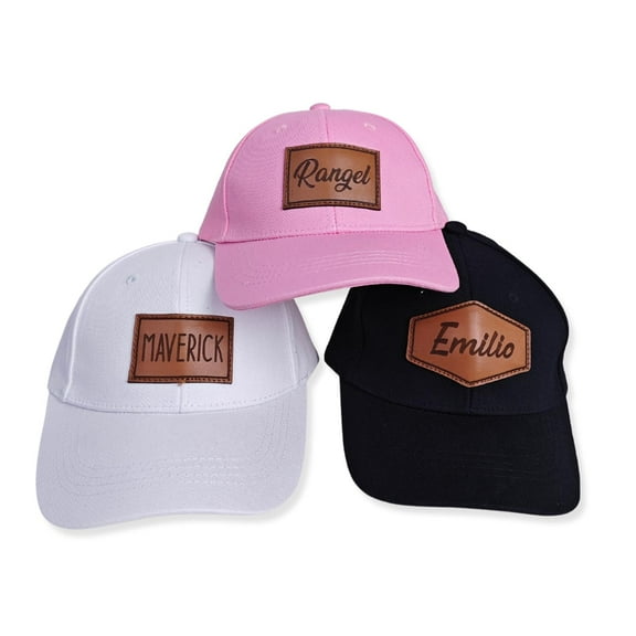 KAINSY Custom Name Baby Baseball Cap - Personalized Infant Trucker Hat with Leather Patch Toddler Flat Bill Hat for Boys Ball Hat for Baby Kids Adult(Large)