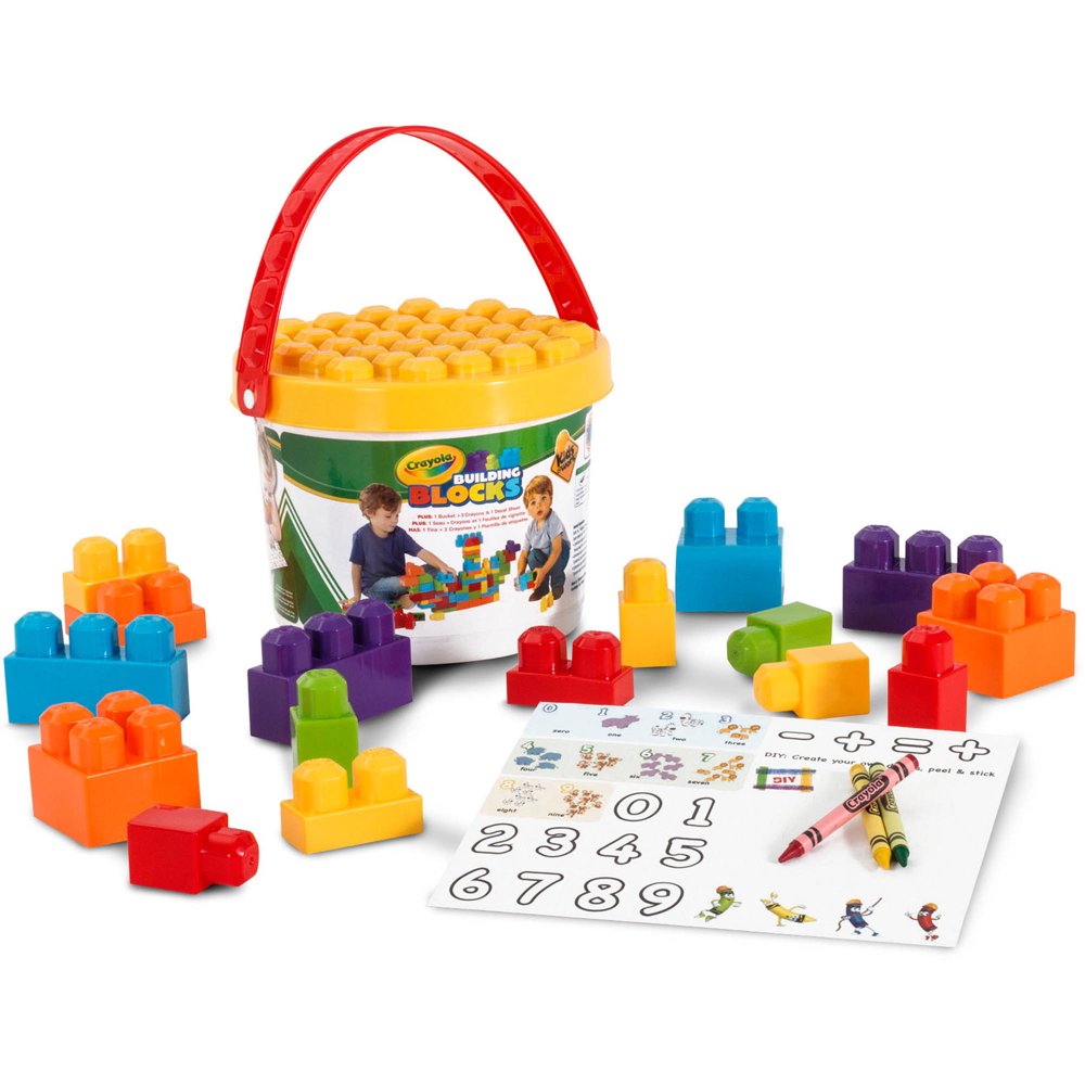 Crayola Kids At Work Learn And Play 25 Piece Bucket Of Blocks Colors 