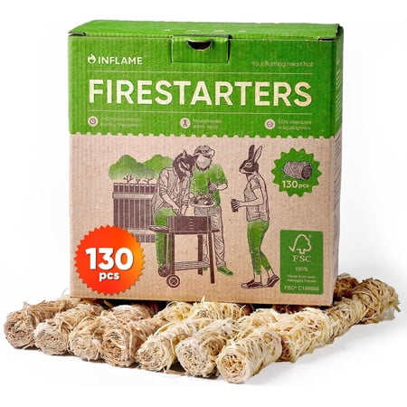 Fire Starters 130 pcs Fire Starters for Campfires, Grill, BBQ, Fireplace, Woodstove - Charcoal Starter - Waterproof, Weather-Resistant - Natural Wood Fireplace Starters