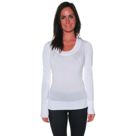 Neck Kit - Active USA Women's Basic All Occasion Scoop Neck Knit Sweater Long Sleeves - Junior Sizing