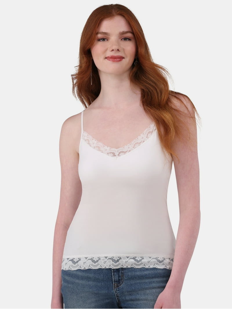 No Boundaries Juniors Cami with Lace Trim, 2-Pack, Sizes XXS-XXL