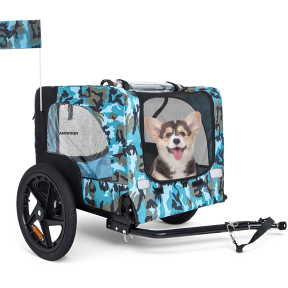 Anykoon Outdoor Capcity 66LBS Heavy Duty Collapsible Pet Bike Trailer with Universal Hitch, Foldable Dog/Cargo Carrier Cart for Bicycles with 16-Inch All-Terrain Wheels , blue black