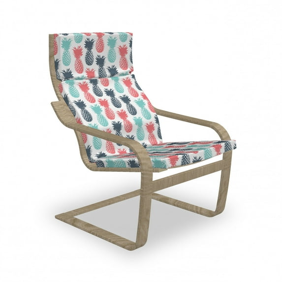 Pineapple Armchair Pad and Slipcover, Summer Island Tropic Fruit Pattern Stamped Minimal Backdrop Pop Art, 1 Piece Soft Cushion Replacement with Removable Cover, Turquoise White Coral, by Ambesonne