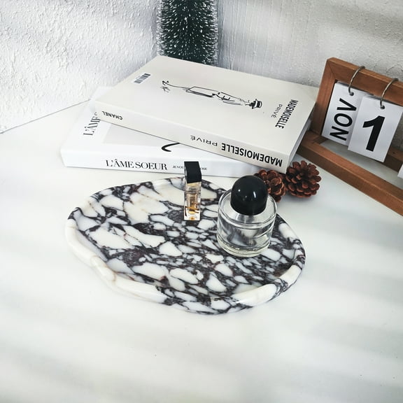 Irregular Shape Calacatta Viola Marble Tray, Decorative Natural Stone Serving Platter for Jewelry, Perfume, Food Display Small Dish