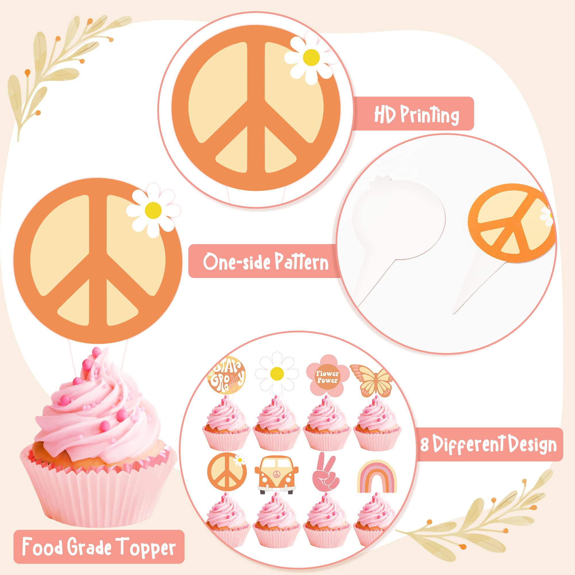  24 PCS Hand 2nd Birthday Cupcake Toppers Glitter Peacekeeper  Cupcake Picks Peace Sign Cake Decorations for Peace Theme 2nd Birthday  Anniversary Retro Party Supplies Gold : Grocery & Gourmet Food