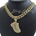 thumbnail image 2 of Hip Hop Iced Gold Plated Cubic Zirconia Retro "11" Shoe Pendant & 12mm 18" Iced Cuban Box Lock Chain Necklace Luxury Gift, 2 of 7
