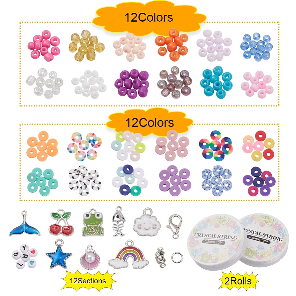 1box Seed & Heishi Beads Jewelry set Making Kit Including Letter Acrylic & Disc Polymer Clay & Glass Seed Beads Alloy Clasp & Elastic Thread Iron Jump Rings & Bead Tips Mixed color Beads: 6140pcs/box