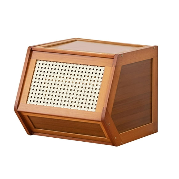 Lipstore Desktop Organizer Cabinet Bamboo with Ventilate Door for Cosmetic Book Spice Coffee 35cm