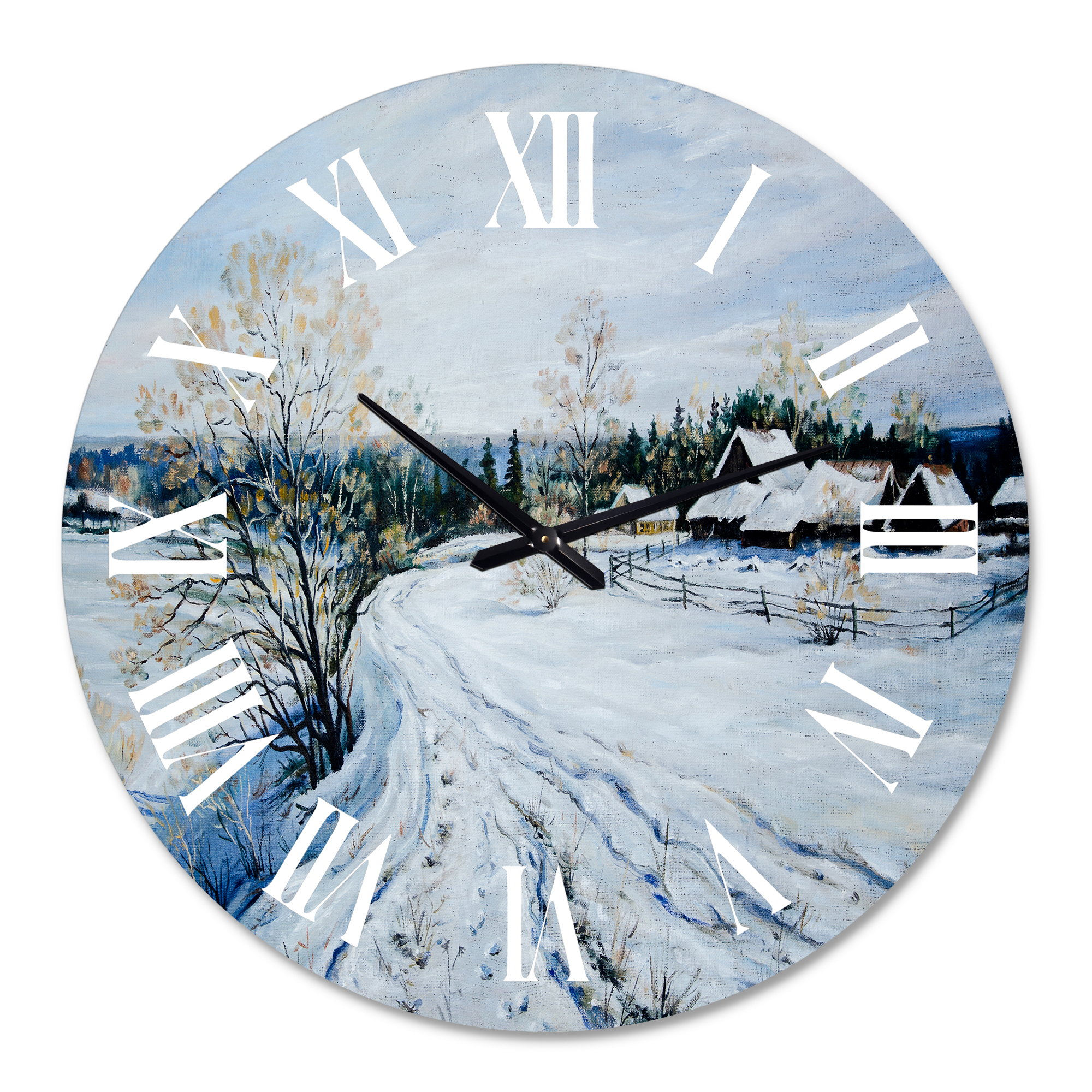 Designart 'Country Road In Winter Times Ii' Traditional Wall Clock