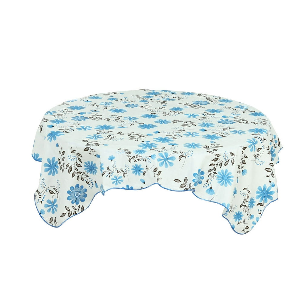 PVC Tablecloth for Rectangular Table 53" x 53" Blue Flower Print Oil