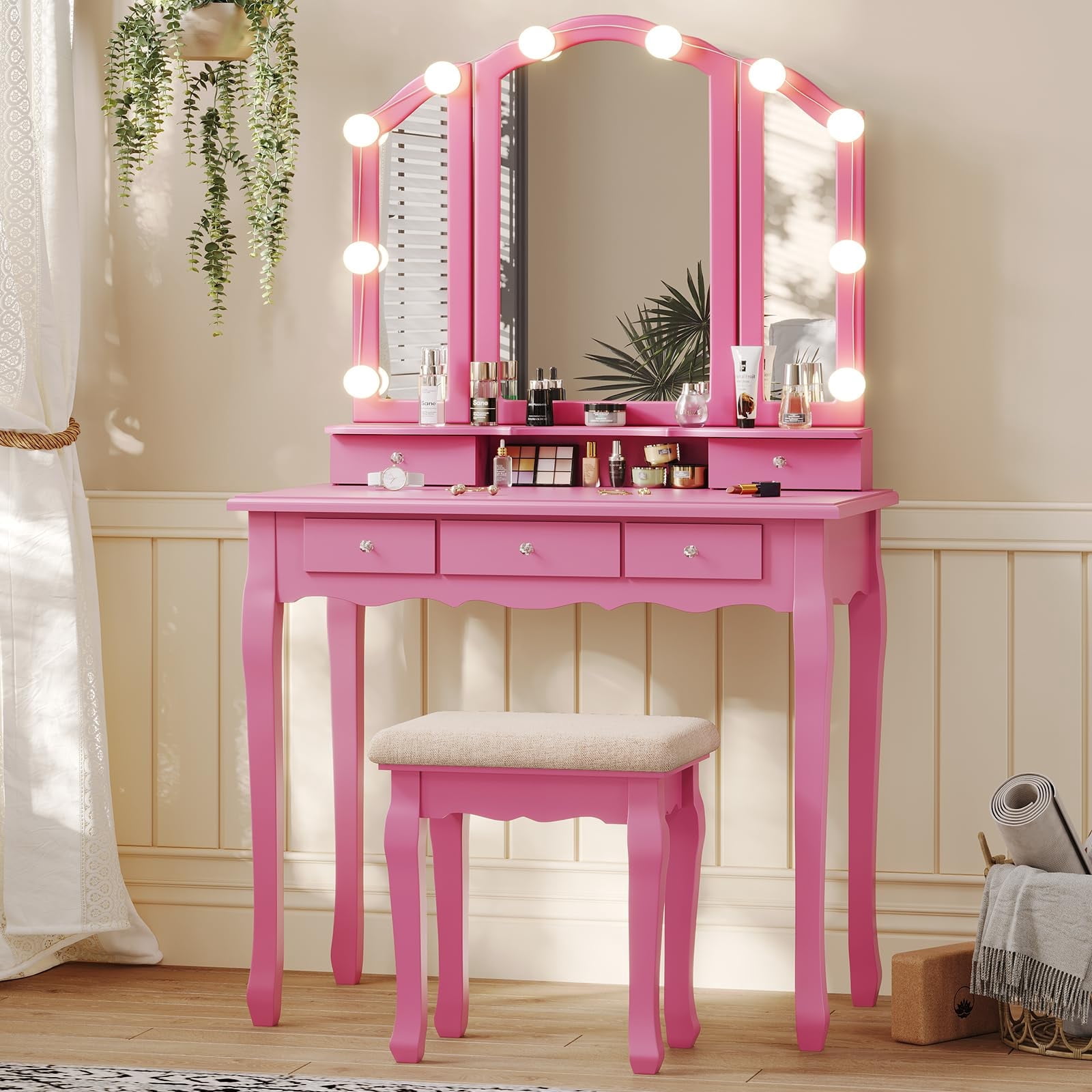 JULIE VANITY DESK　 Kappesberg Jade Vanity with Mirror undefined 6 Drawers and Open