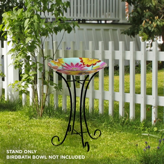 Alpine Corporation 25-Inch Foldable Metal Outdoor Bird Bath Stand, Black