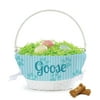 Personalized Pet Dog Easter Basket with Custom Name Printed on Blue Paw Print Themed Liner, Blue Letters