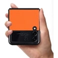 thumbnail image 3 of Compatible with Samsung Galaxy Z Flip 3 5G Case,Built-in Alloy Stand Feature Litchi Pattern Genuine Leather Basic Case for Samsung Galaxy Z Flip 3 5G,Orange, 3 of 16