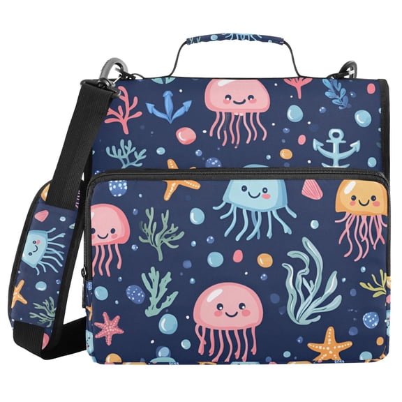 FORMRS Zipper Binder with Shoulder Strap 2-inch Ring 500 Sheet Capacity File Bag, Yellow Jellyfish