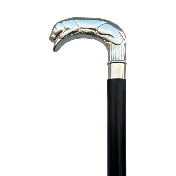 “Vintage-Style Brass & Wood Walking Cane – Men’s & Women’s Victorian Fancy Cane with Silver/Brass Handle, Black Wooden Shaft & Rubber Tip”