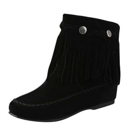 

TOYFUNNY Womens Vintage Fringe Suede Flat Short Boots