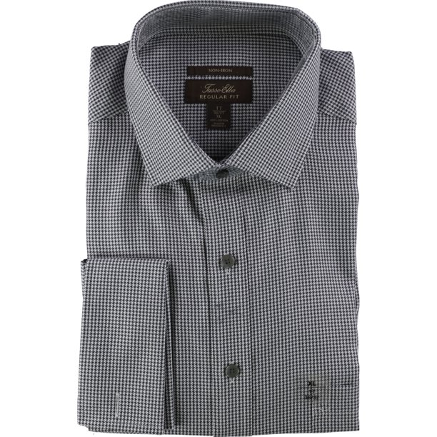 Tasso Elba Hombres Houndsooth Button Up Camisa de vestir carbón 15.5