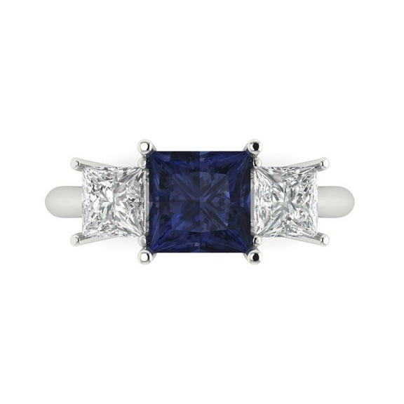 Clara Pucci 14K White Gold 2.5ct BlueSapphire Three-Stone Ring for Women
