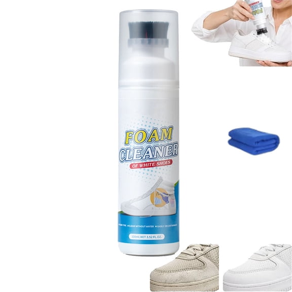Rinse-Free Foam Cleaner with Built-In Brush, White Shoe Cleaner | White Shoe Cleaning Kit, Rinse-Free Formula, Suitable for Daily Shoe Care