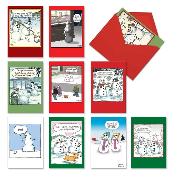 NobleWorks 10 Assorted Box Set Funny Christmas Greeting Cards w/5 x 7 Inch Envelopes (10 Designs, 1 Each) Silly Snowmen AC10704XSG-B1x10