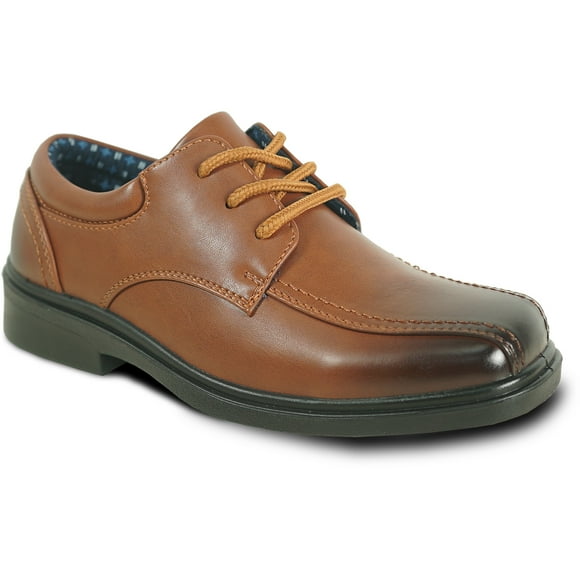 bravo! Boy Classic Lace-up Oxford WILLIAM-3KID Dress Shoe School Uniform with Removable Insole and Double Runner Square Toe Black Brown