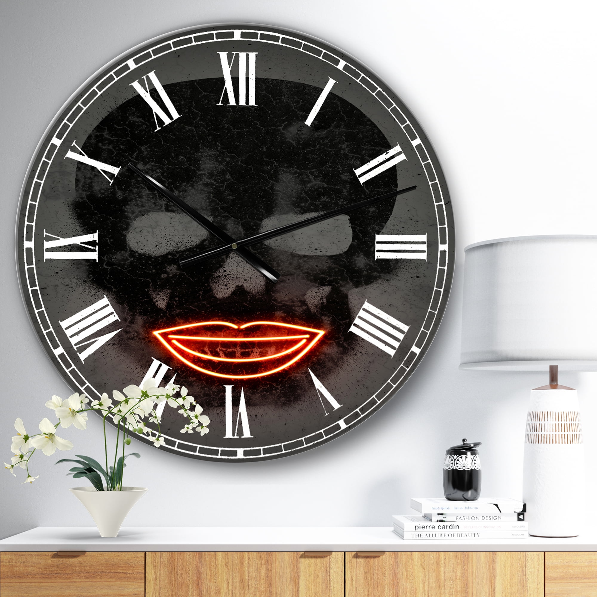 Designart Oversized Black Analog Round Modern Wall Clocks, CLM25794-C23