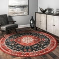 thumbnail image 2 of DweIke Traditional Vintage Overdyed Retro Accent Rug,Non-Slip Boho Ethnic Retro Non-Shedding & Easy Care Carpet for Living Room/Bedroom 4'x4'Red, 2 of 7