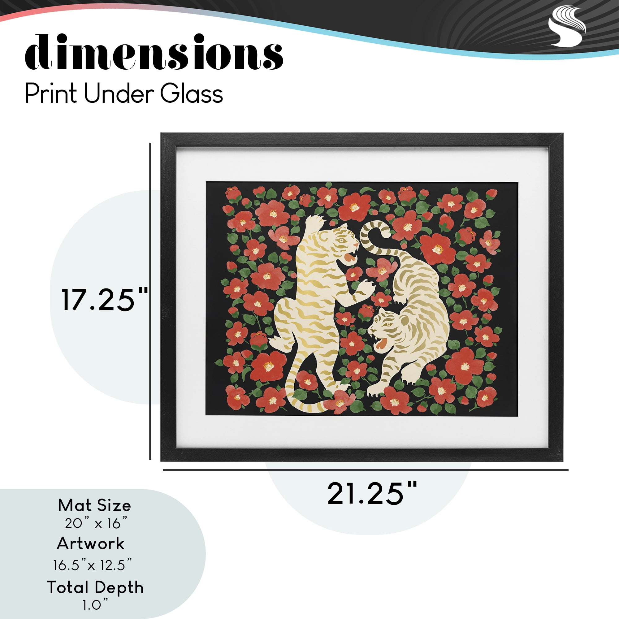 Stupell Industries Ivory Twin Tigers Among Flowers Black Framed Print Under Glass, design by Karolina Sato