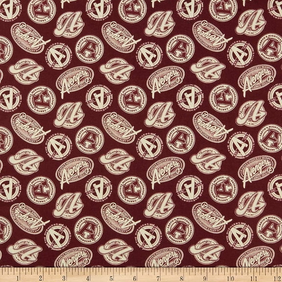 Camelot Fabrics Avengers - Tossed Logos Red 100% Cotton Fabric sold by the yard