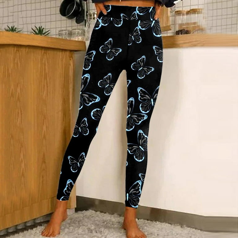 Women Casual Leggings Fashion Tight Sports Yoga Pants Colorful Flower  Butterfly Print Leggings Soft Stretch Casual Bottoms Black M 