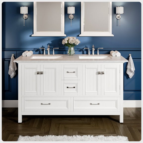EVIVA Britney 60 Inch Transitional White Bathroom Vanity