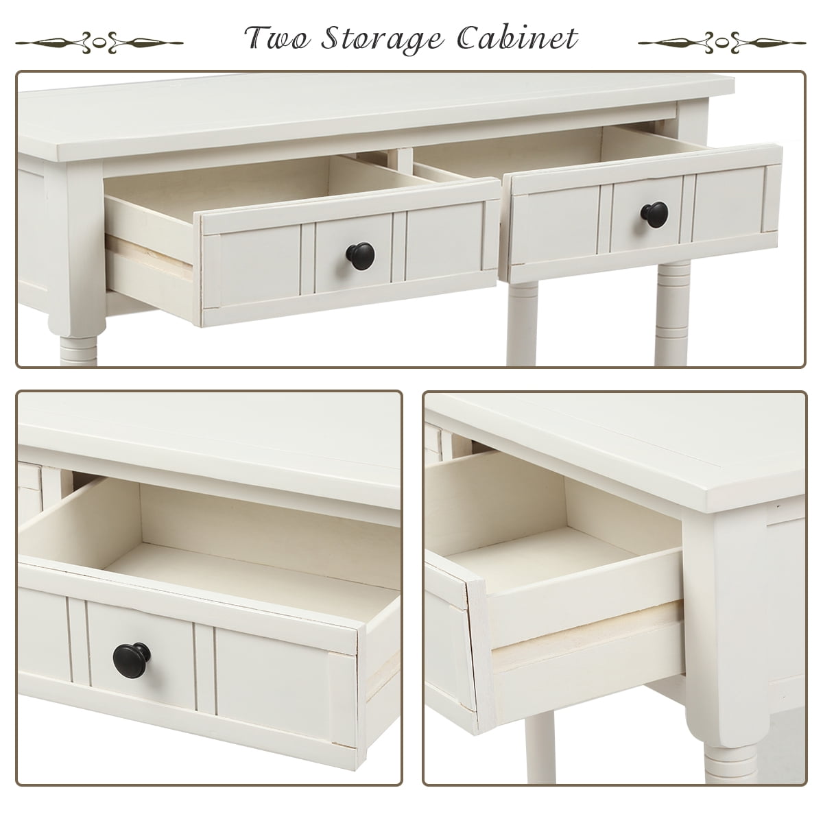 Entryway Table with Solid Wood Legs Console Table Traditional Design with Two Drawers and Bottom Shelf Sofa Table