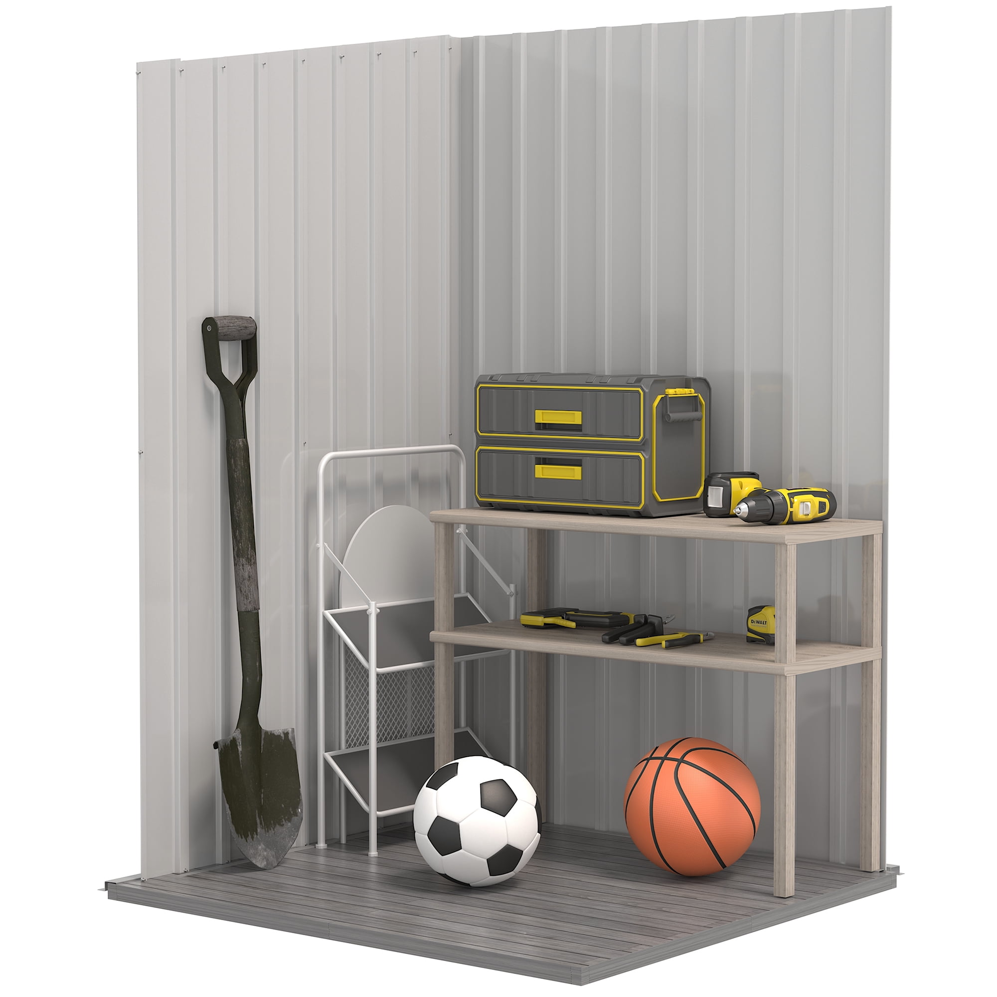 Outsunny 3.3' x 3.4' Lean-to Garden Storage Shed, Small Outdoor Galvanized Steel Tool House with Lockable Door for Patio, Backyard, Lawn, Gray